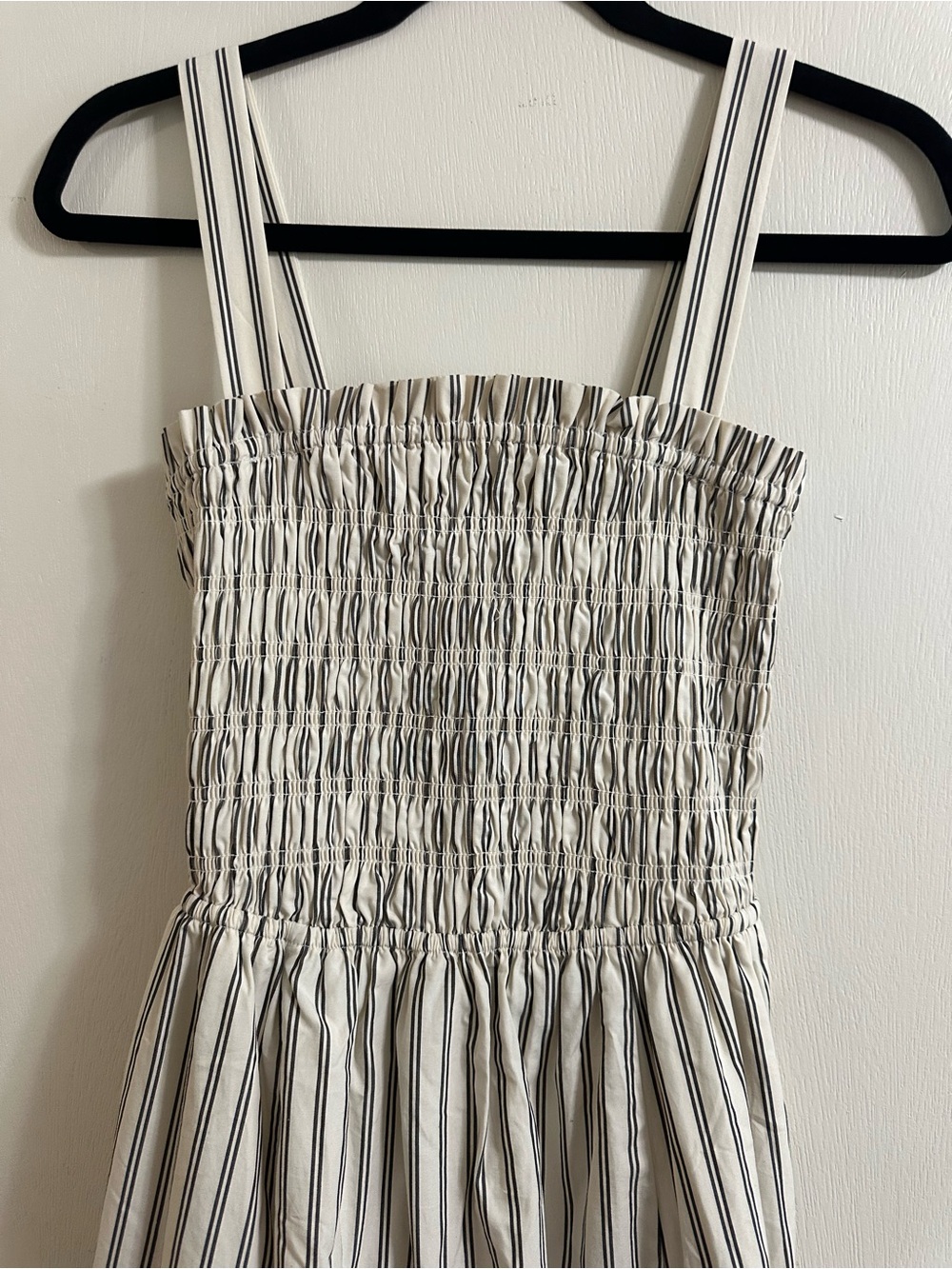 Striped Smocked Midi Sundress in Cream and Charcoal - Picture 2 of 6